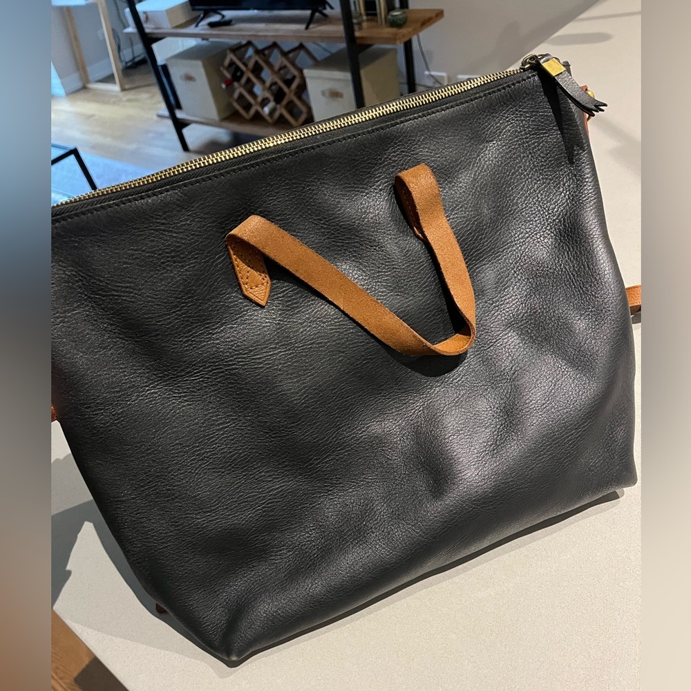 Madewell leather transport tote with crossbody strap
